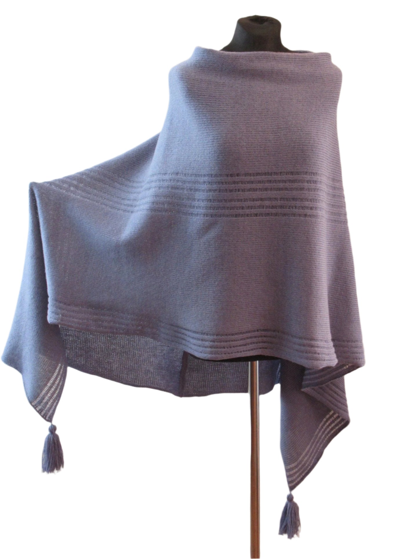Elegant Wool Poncho in Light Blue-Grey.