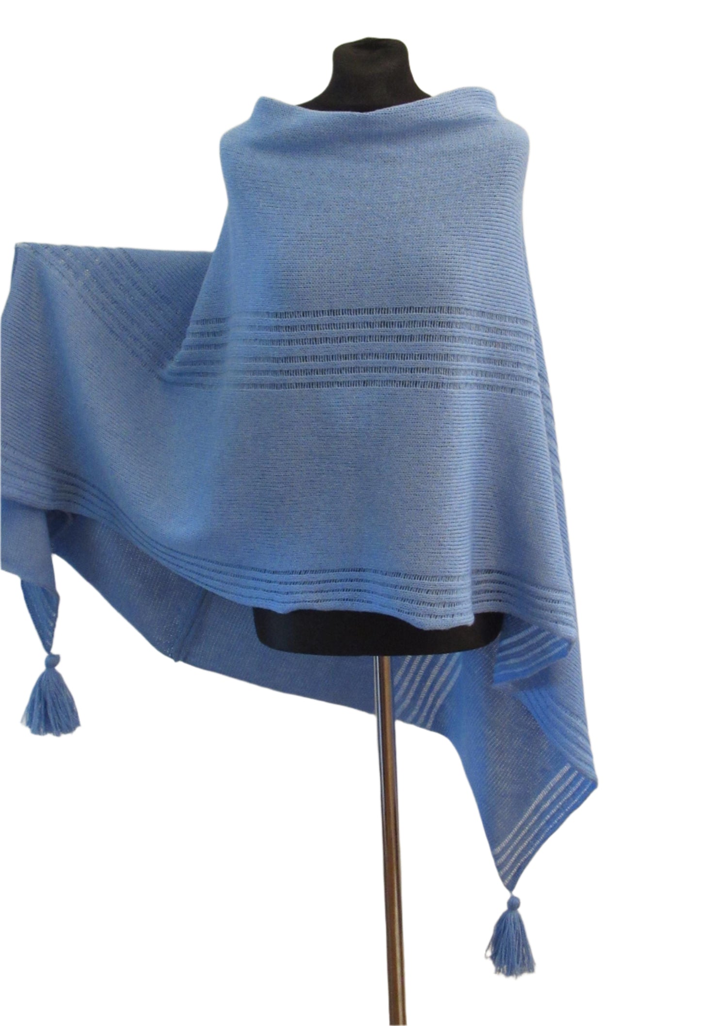 Elegant Wool Poncho in Blue.
