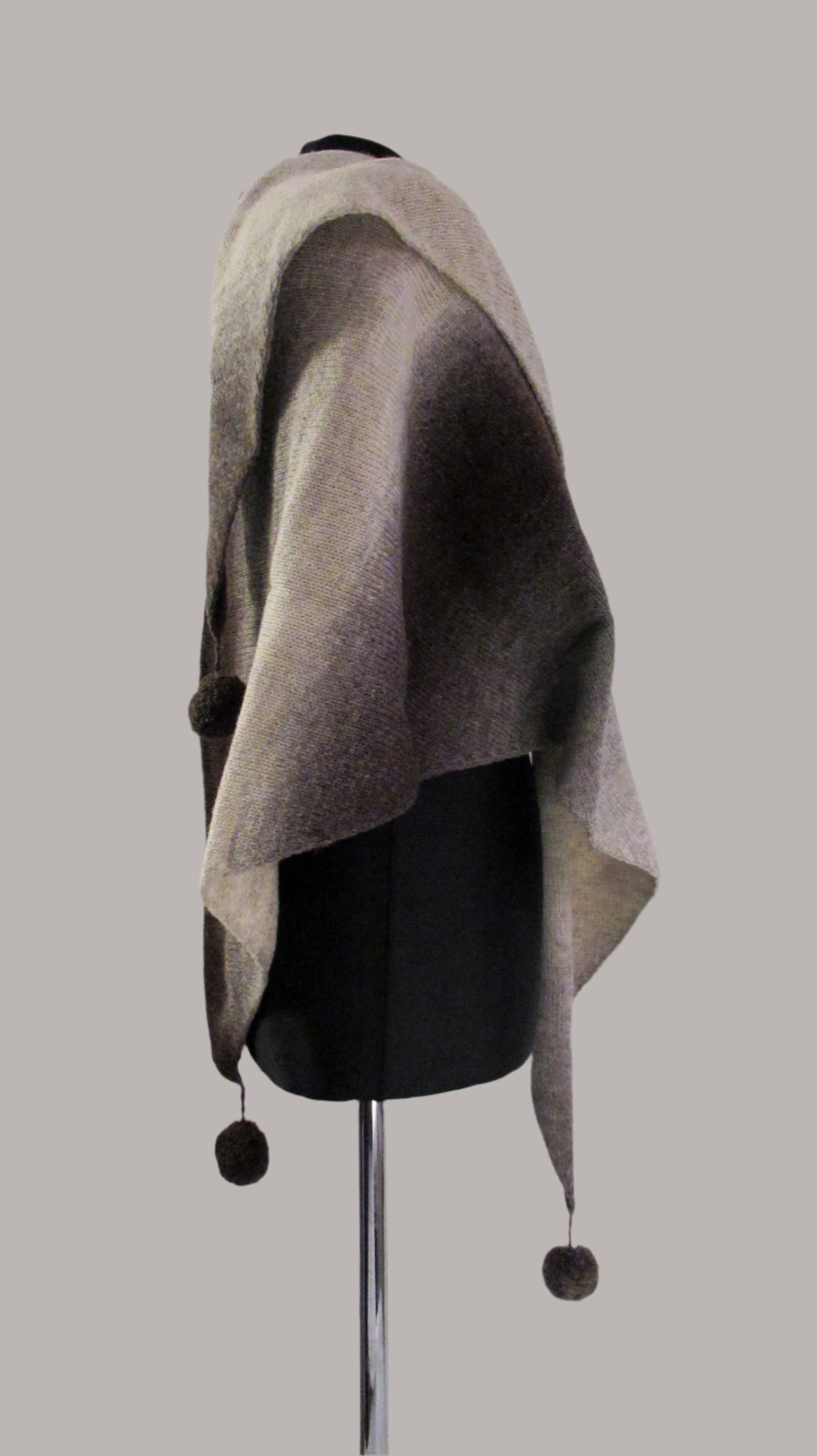 Knitted Triangle Wool Shawl in Brown Gradient.