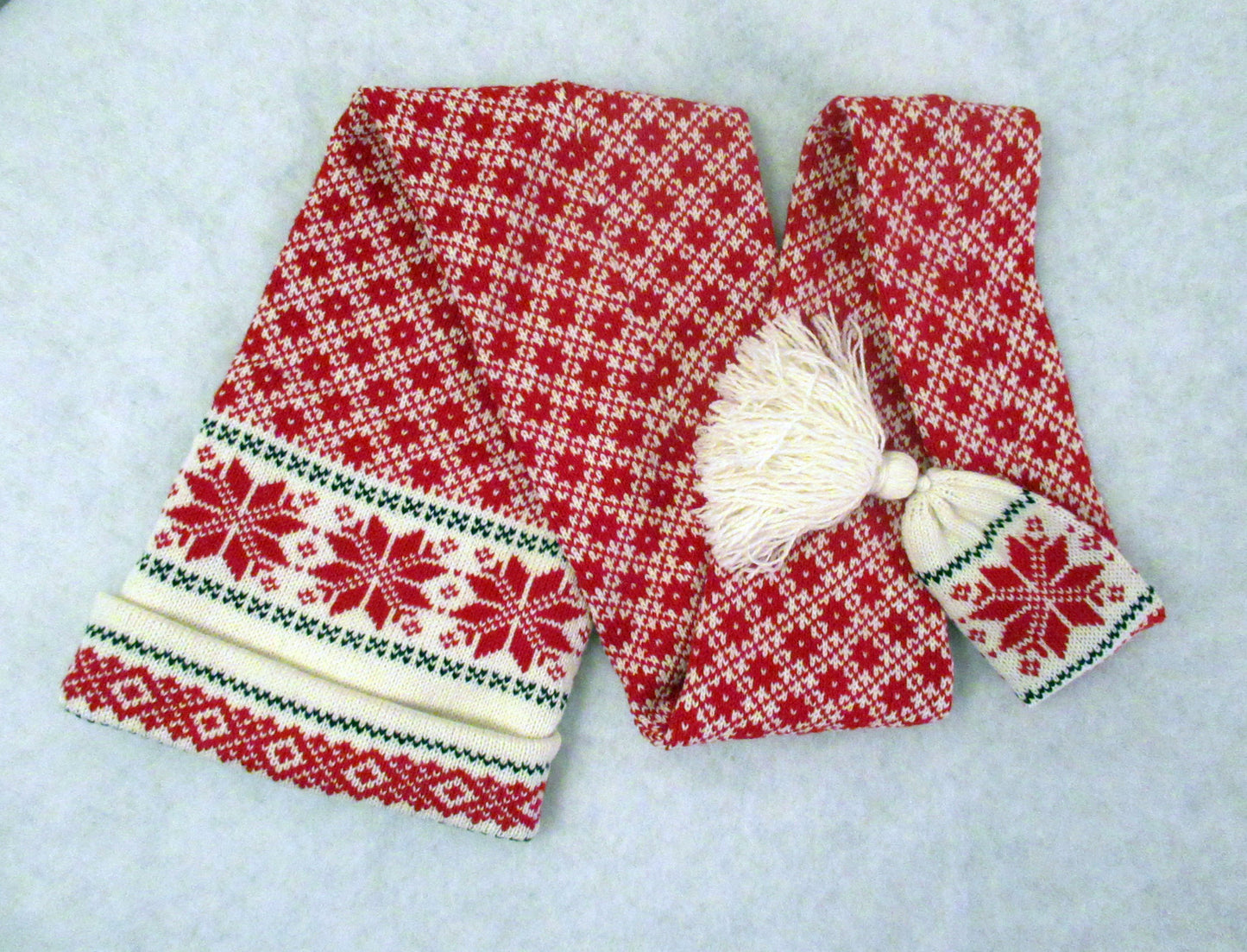 Long Knitted Nordic Stocking Hat in Red.