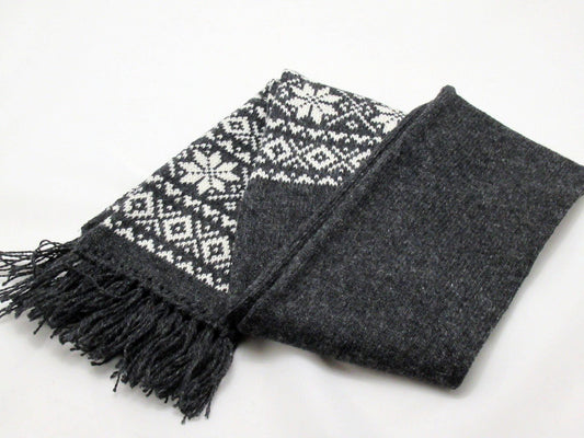 Long Winter Scarf in Dark Gray with White Stars.