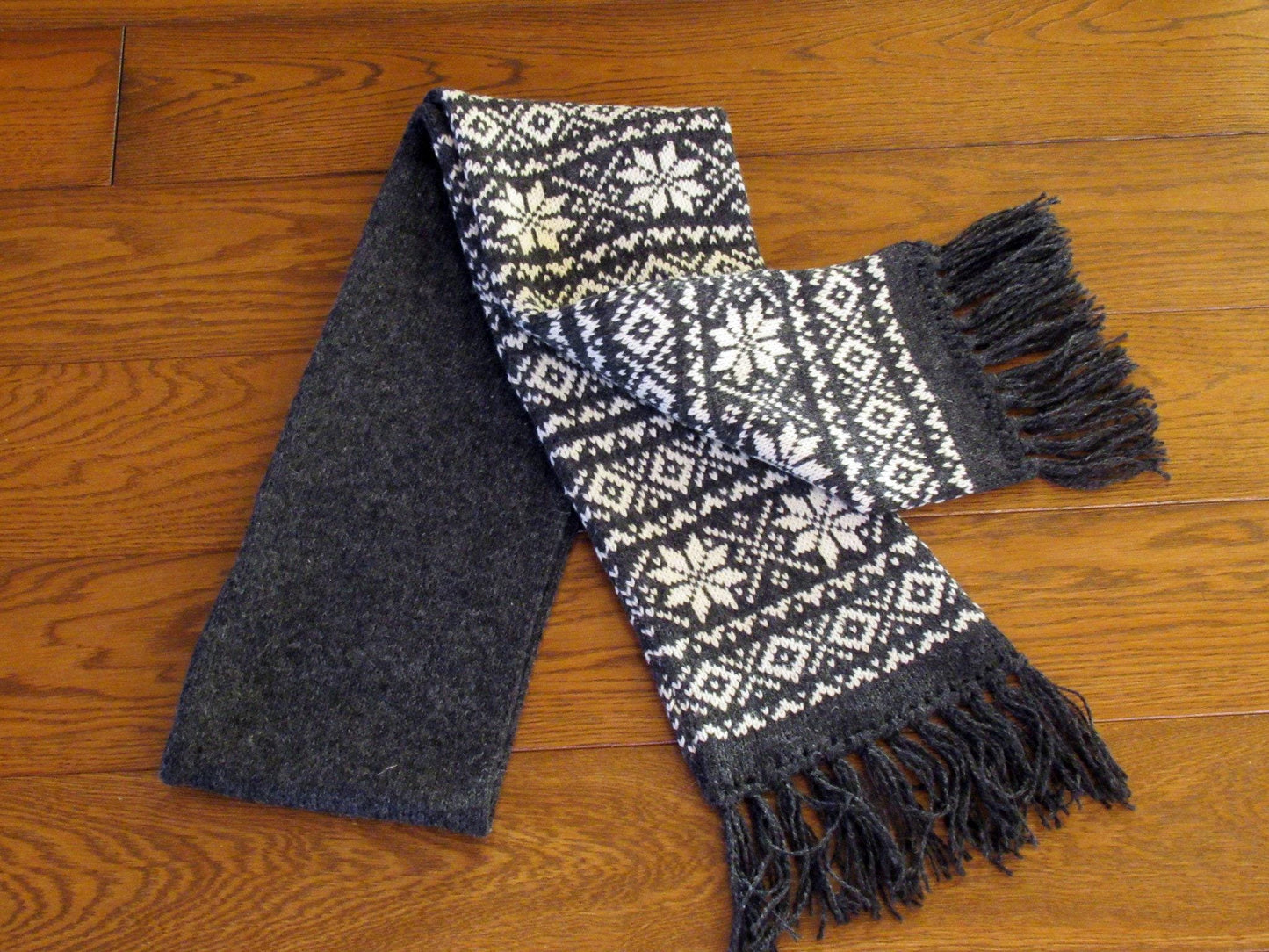 Long Winter Scarf in Dark Gray with White Stars.