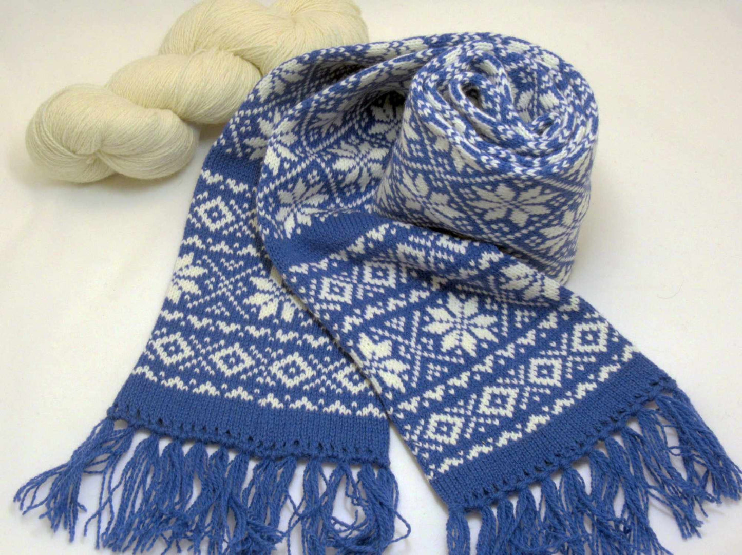 Long Winter Scarf in Blue with White Stars.