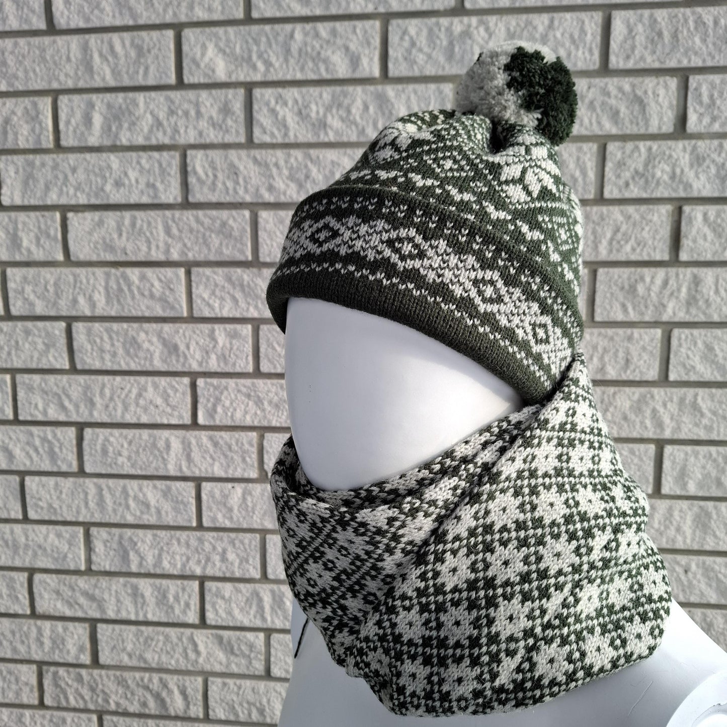 Knitted Wool Hat Beanie in Dark Green.