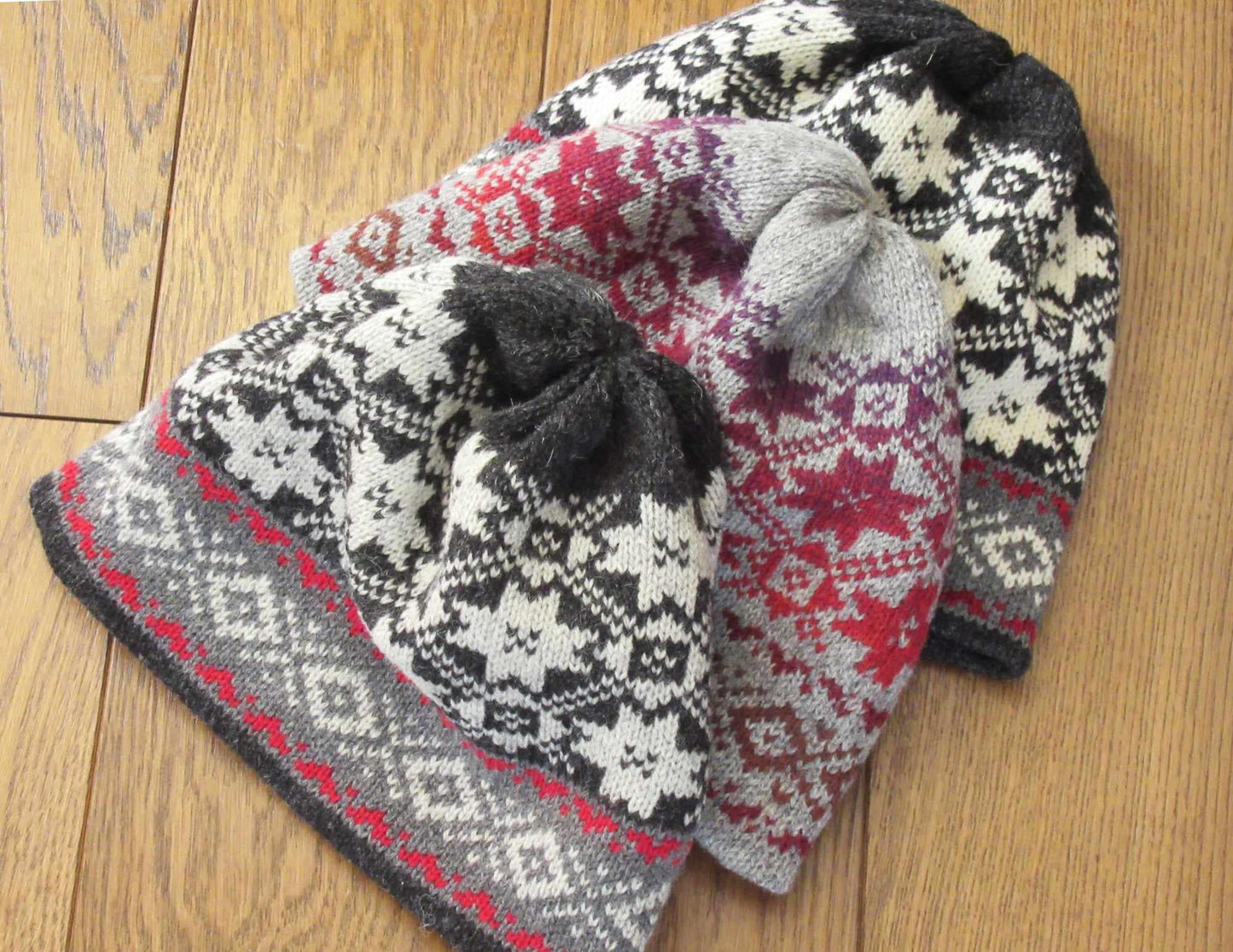 Knitted Wool Hat Beanie in Anthracite and White.