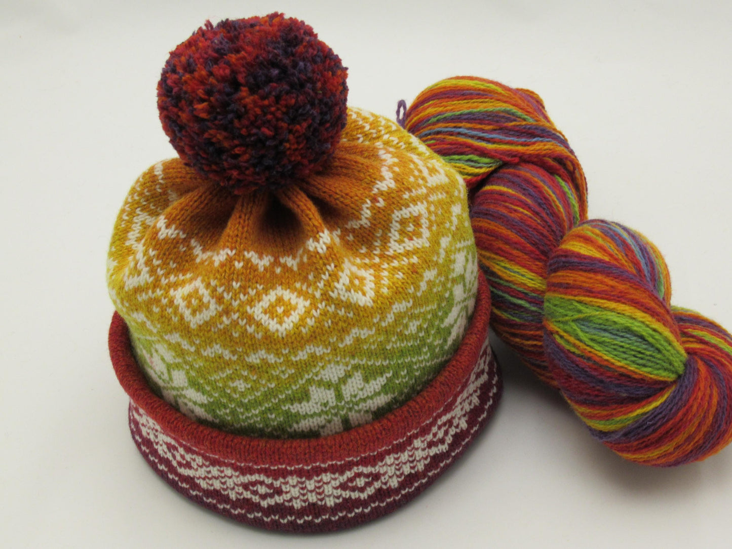 Knitted Wool Hat Beanie in Multicolor Gradient.