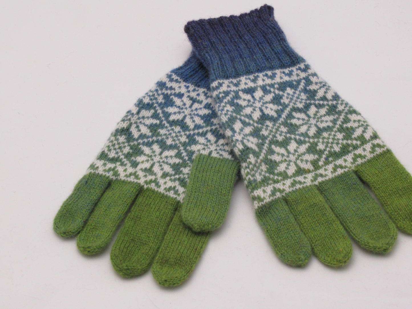 Knitted Wool Gloves in Green and Blue Gradient.