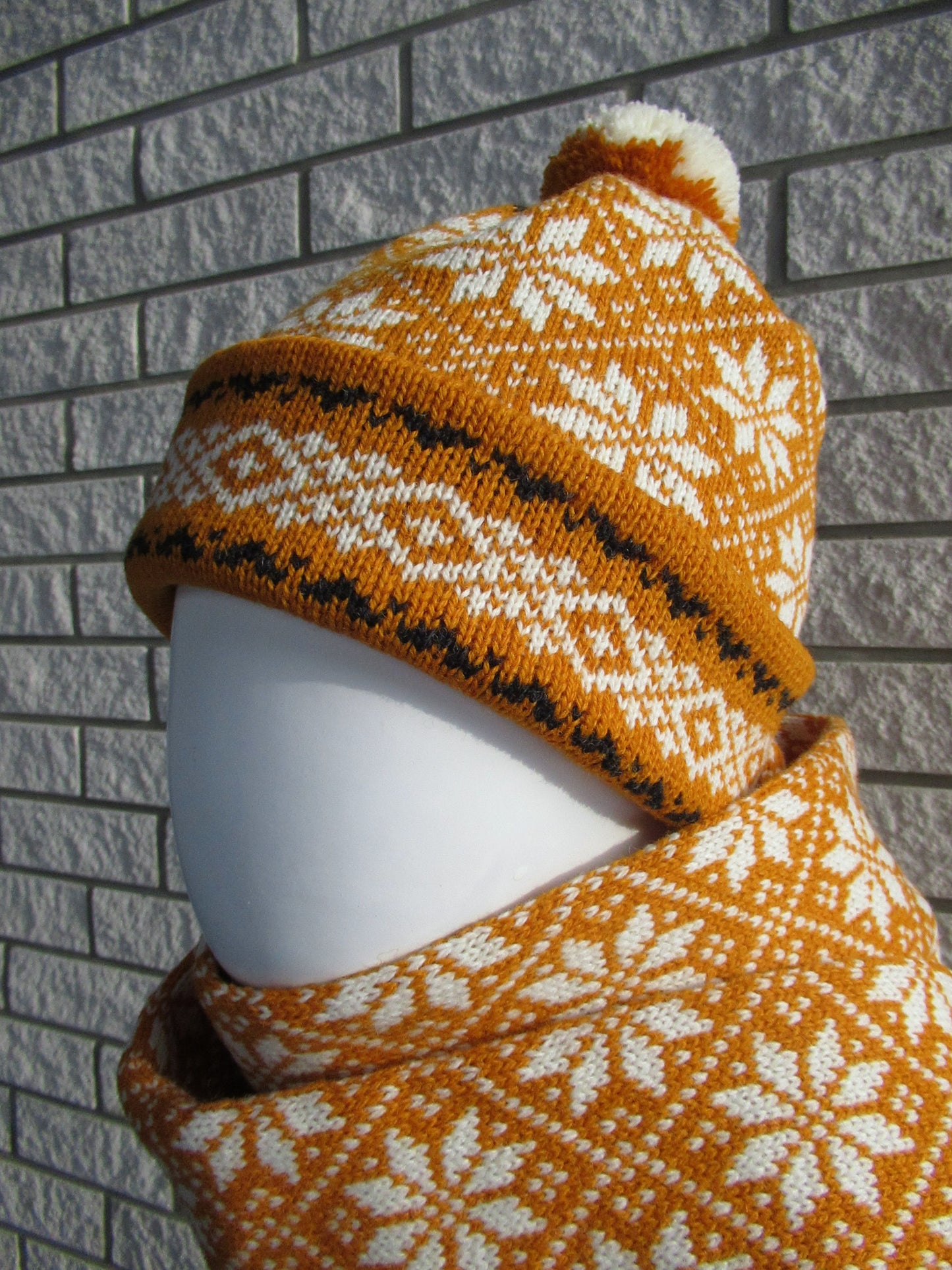 Long Winter Scarf in Orange with White Stars.