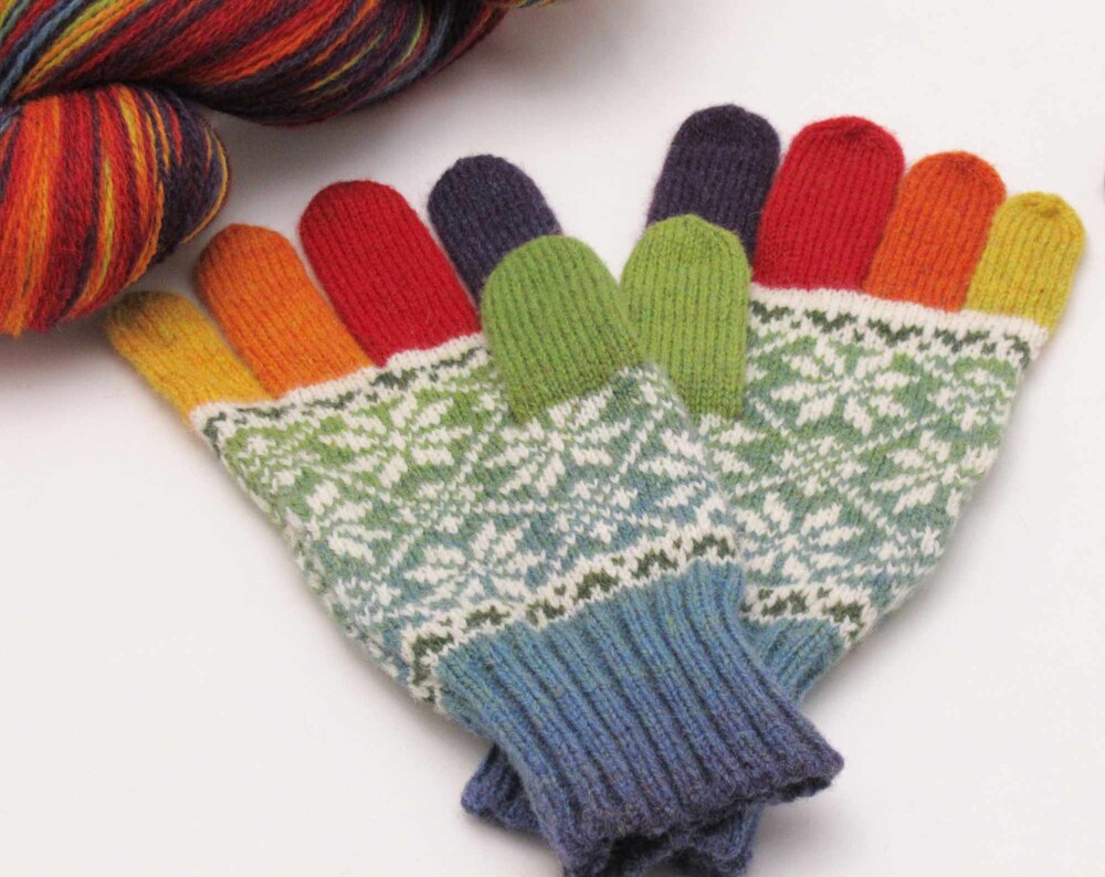 Knitted Gloves, Wool gloves, North Stars, Norwegian Knitted Fair Isle Gloves blue rainbow