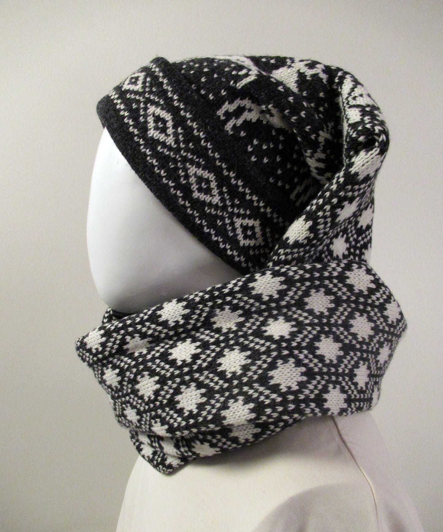 Long Knitted Nordic Hat in Dark Gray.