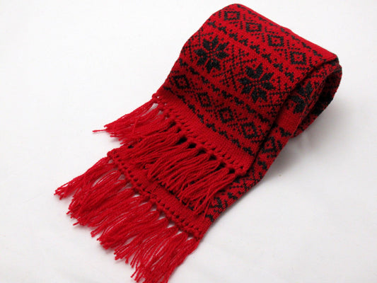 Long Winter Scarf In Red with Black Stars.