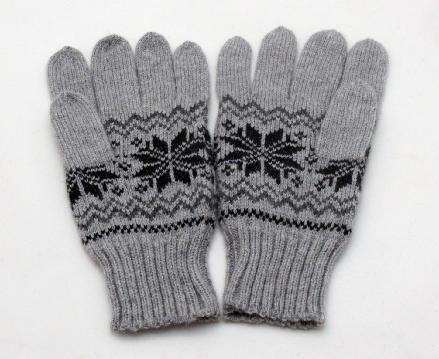 Knitted Wool Gloves in  Gray with Black Stars.